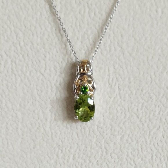 Peridot and Chrome Diopside Pendant Necklace in 14K YG and Sterling Silver - Picture 6 of 10